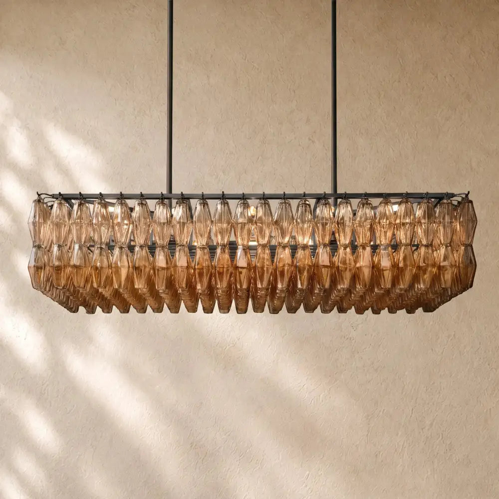 Chiaramn Glass Rectangular Chandelier - Bronze / Smoke / 54’’