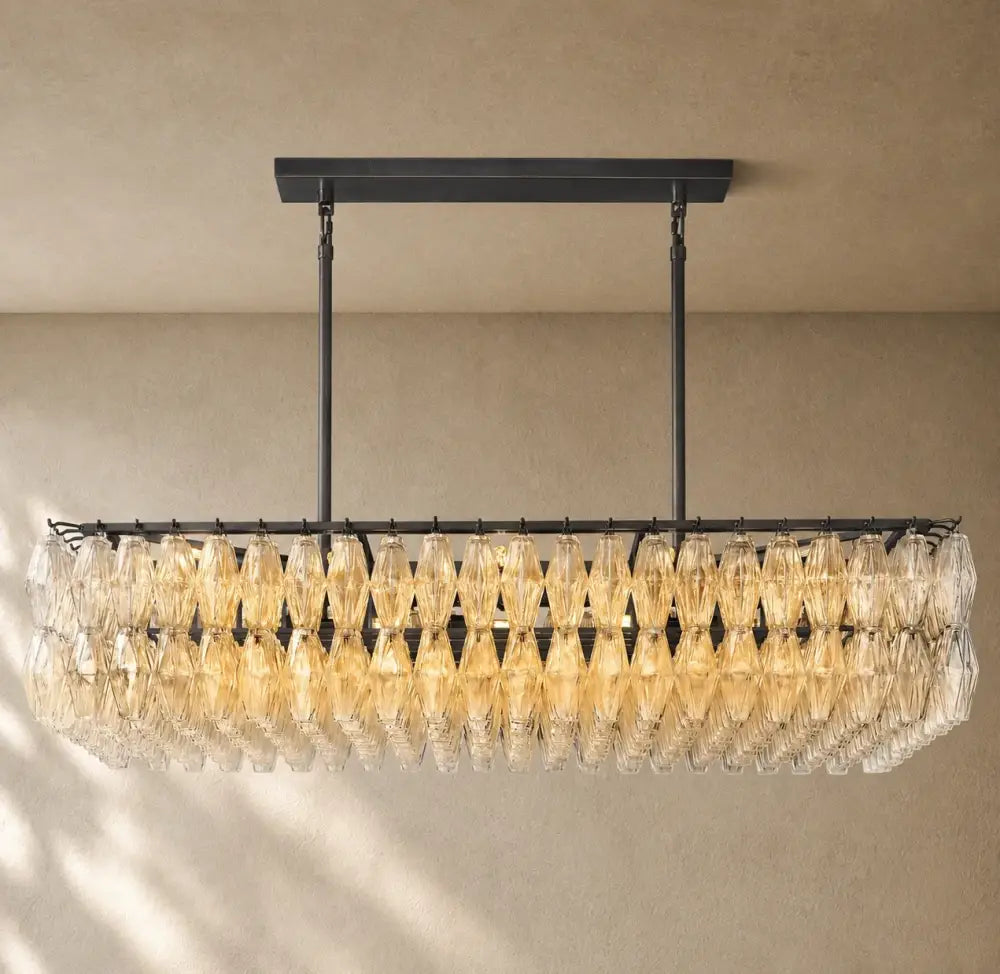 Chiaramn Glass Rectangular Chandelier - Bronze / Smoke / 74’’