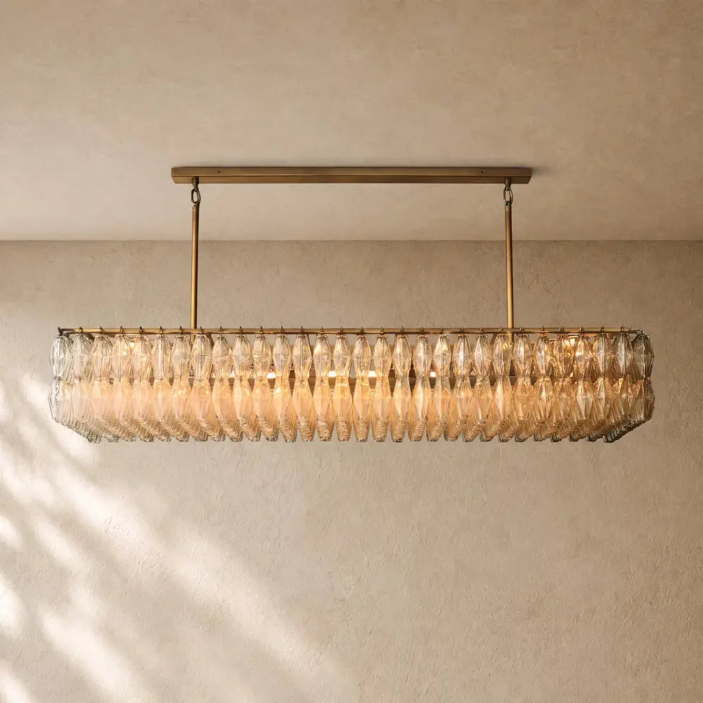 Chiaramn Glass Rectangular Chandelier - Lacquered Burnished Brass / Clear / 74’’