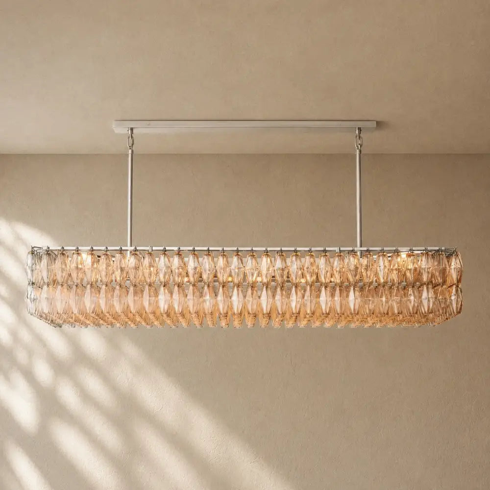 Chiaramn Glass Rectangular Chandelier - Satin Nickel / Smoke / 74’’