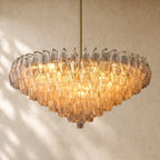 Chiaramn Glass Tiered Round Chandelier - Clear / 37’’ / Lacquered Burnished Brasss