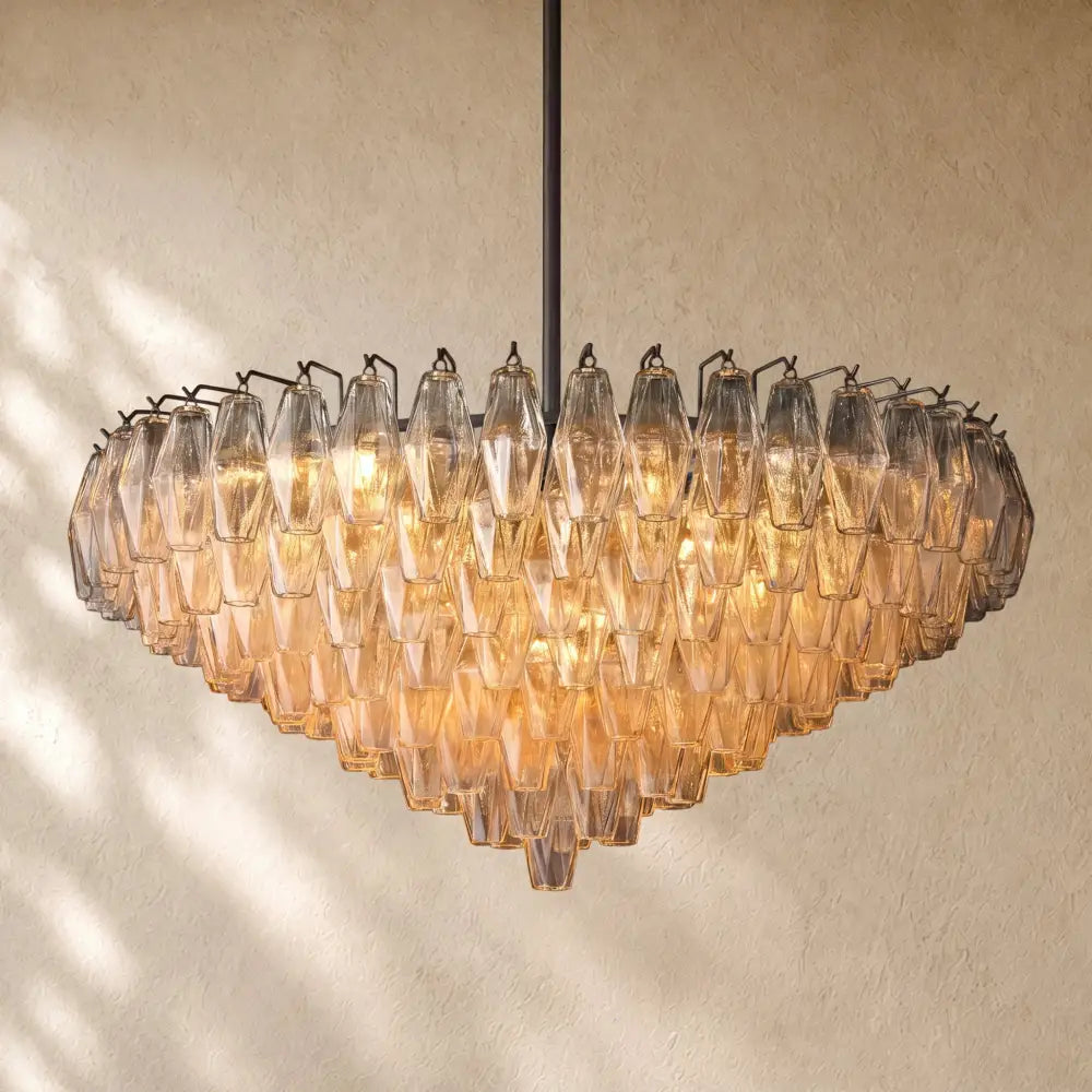 Chiaramn Glass Tiered Round Chandelier - Clear / 37’’ / Matte Black