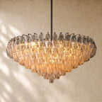 Chiaramn Glass Tiered Round Chandelier - Clear / 37’’ / Matte Black