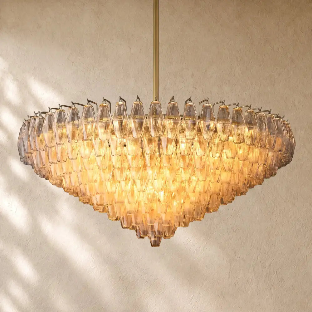 Chiaramn Glass Tiered Round Chandelier - Clear / 47’’ / Lacquered Burnished Brasss