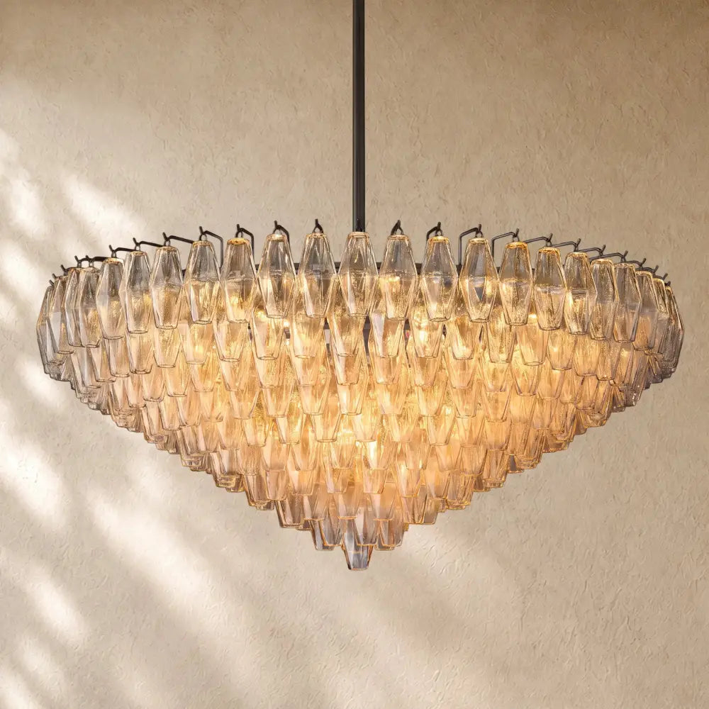 Chiaramn Glass Tiered Round Chandelier - Clear / 47’’ / Matte Black