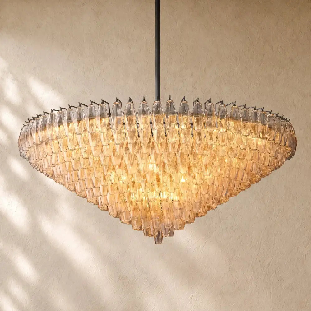 Chiaramn Glass Tiered Round Chandelier - Clear / 62’’ / Matte Black