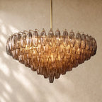 Chiaramn Glass Tiered Round Chandelier - Smoke / 37’’ / Lacquered Burnished Brasss