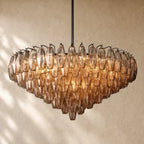 Chiaramn Glass Tiered Round Chandelier - Smoke / 37’’ / Matte Black