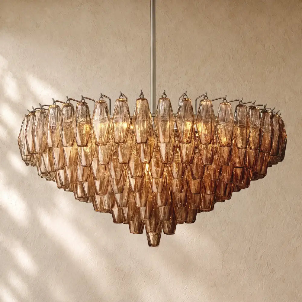 Chiaramn Glass Tiered Round Chandelier - Smoke / 37’’ / Nickel