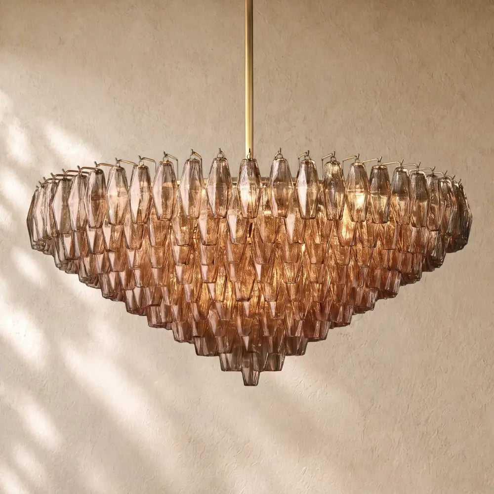 Chiaramn Glass Tiered Round Chandelier - Smoke / 47’’ / Lacquered Burnished Brasss