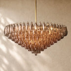 Chiaramn Glass Tiered Round Chandelier - Smoke / 47’’ / Lacquered Burnished Brasss