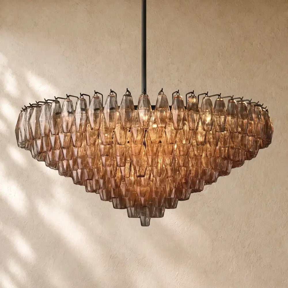 Chiaramn Glass Tiered Round Chandelier - Smoke / 47’’ / Matte Black