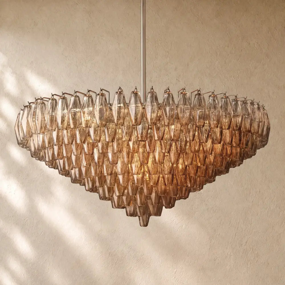Chiaramn Glass Tiered Round Chandelier - Smoke / 47’’ / Nickel