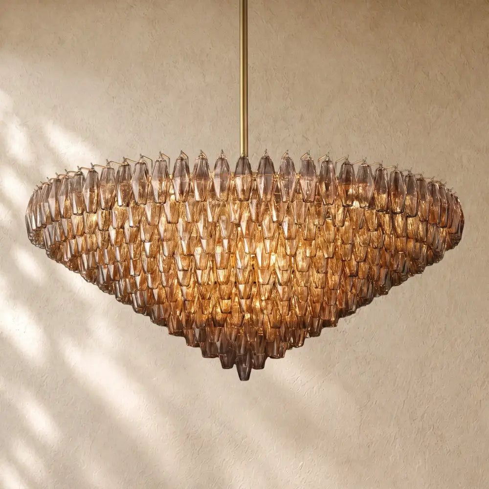 Chiaramn Glass Tiered Round Chandelier - Smoke / 62’’ / Lacquered Burnished Brasss