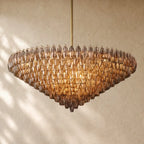 Chiaramn Glass Tiered Round Chandelier - Smoke / 62’’ / Lacquered Burnished Brasss
