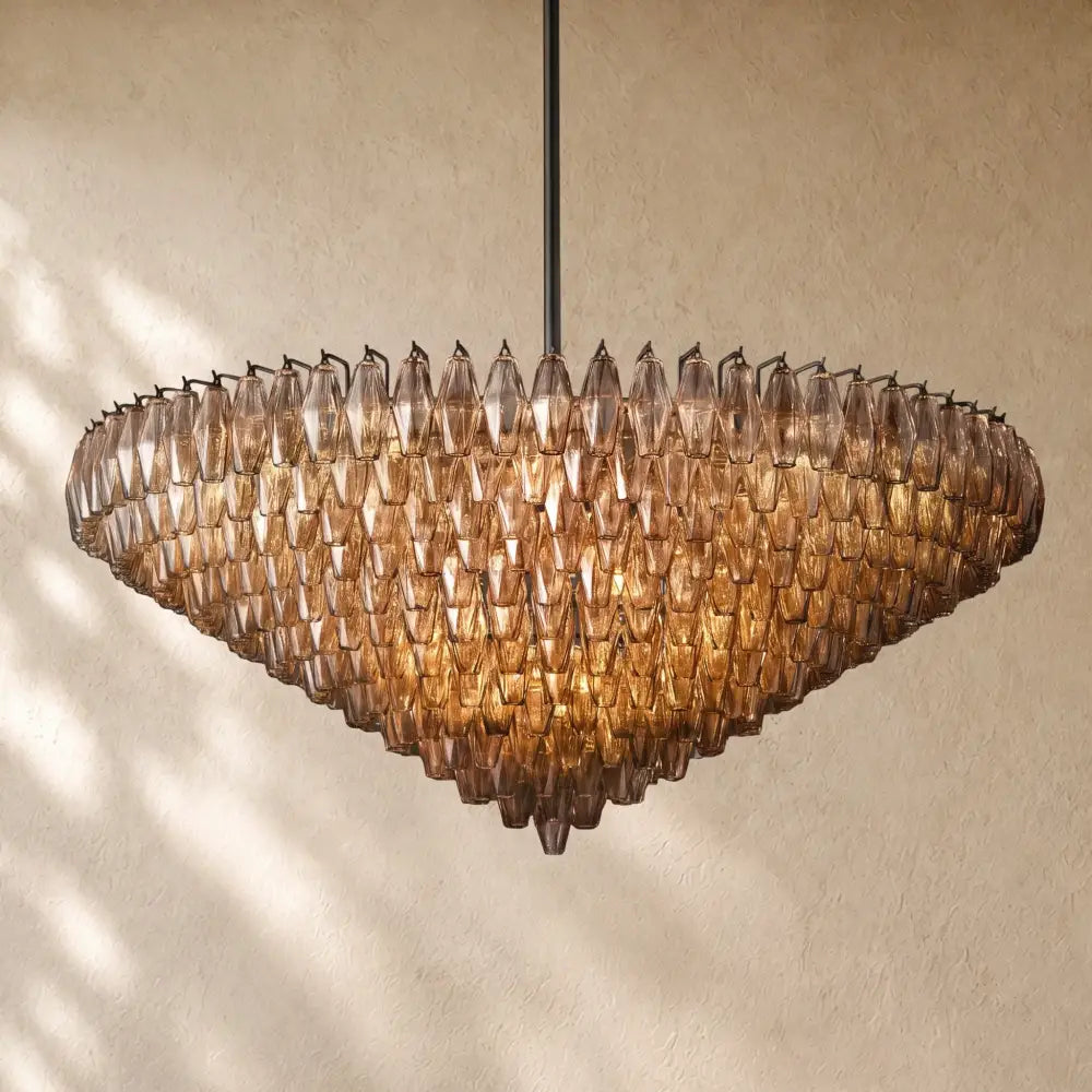 Chiaramn Glass Tiered Round Chandelier - Smoke / 62’’ / Matte Black