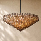 Chiaramn Glass Tiered Round Chandelier - Smoke / 62’’ / Matte Black