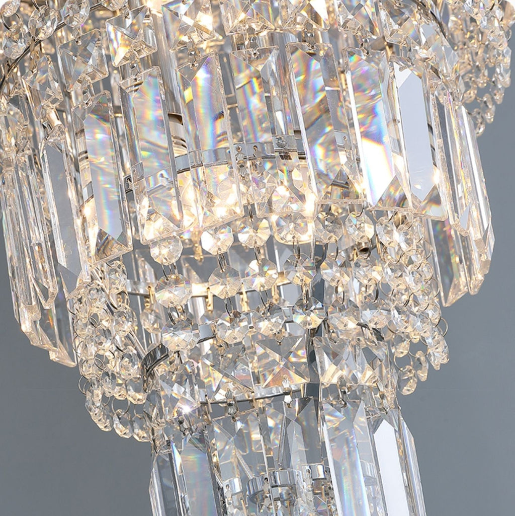 Chrome Extra Large Crystal Chandelier for Foyer Staircase Living Room Entrance Ceiling Light Fixture In Silver - fovolighting
