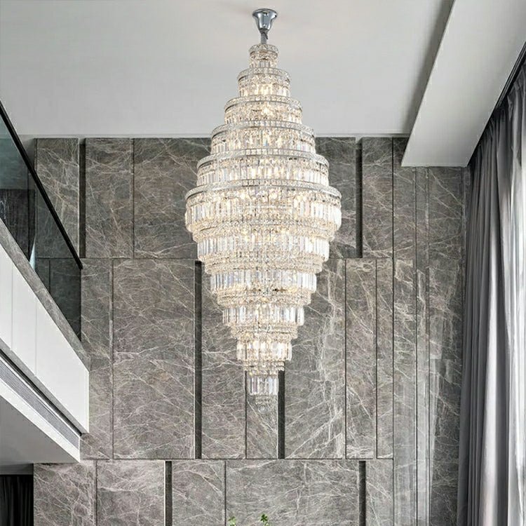Chrome Extra Large Crystal Chandelier for Foyer Staircase Living Room Entrance Ceiling Light Fixture In Silver - fovolighting