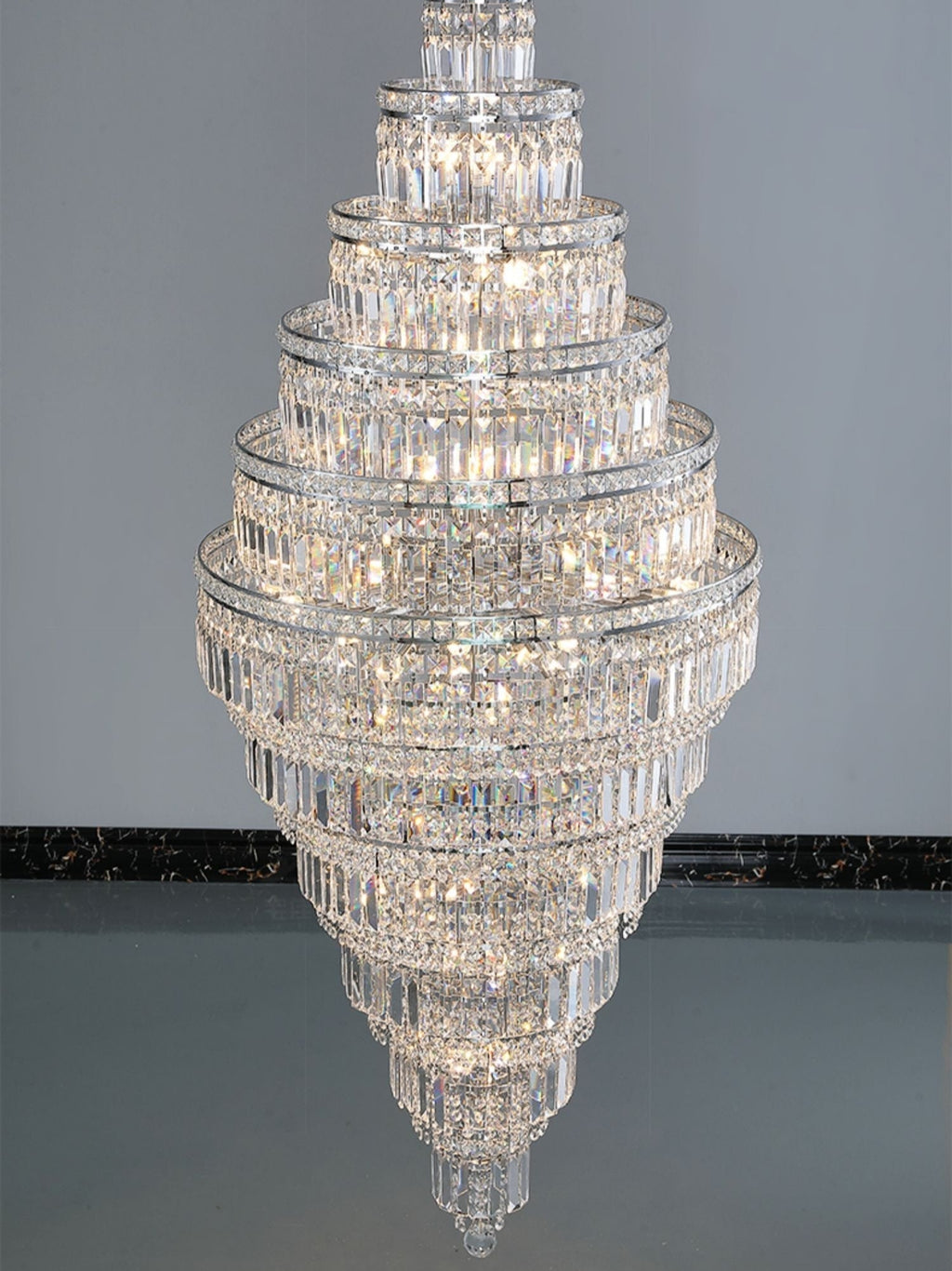 Chrome Extra Large Crystal Chandelier for Foyer Staircase Living Room Entrance Ceiling Light Fixture In Silver - fovolighting