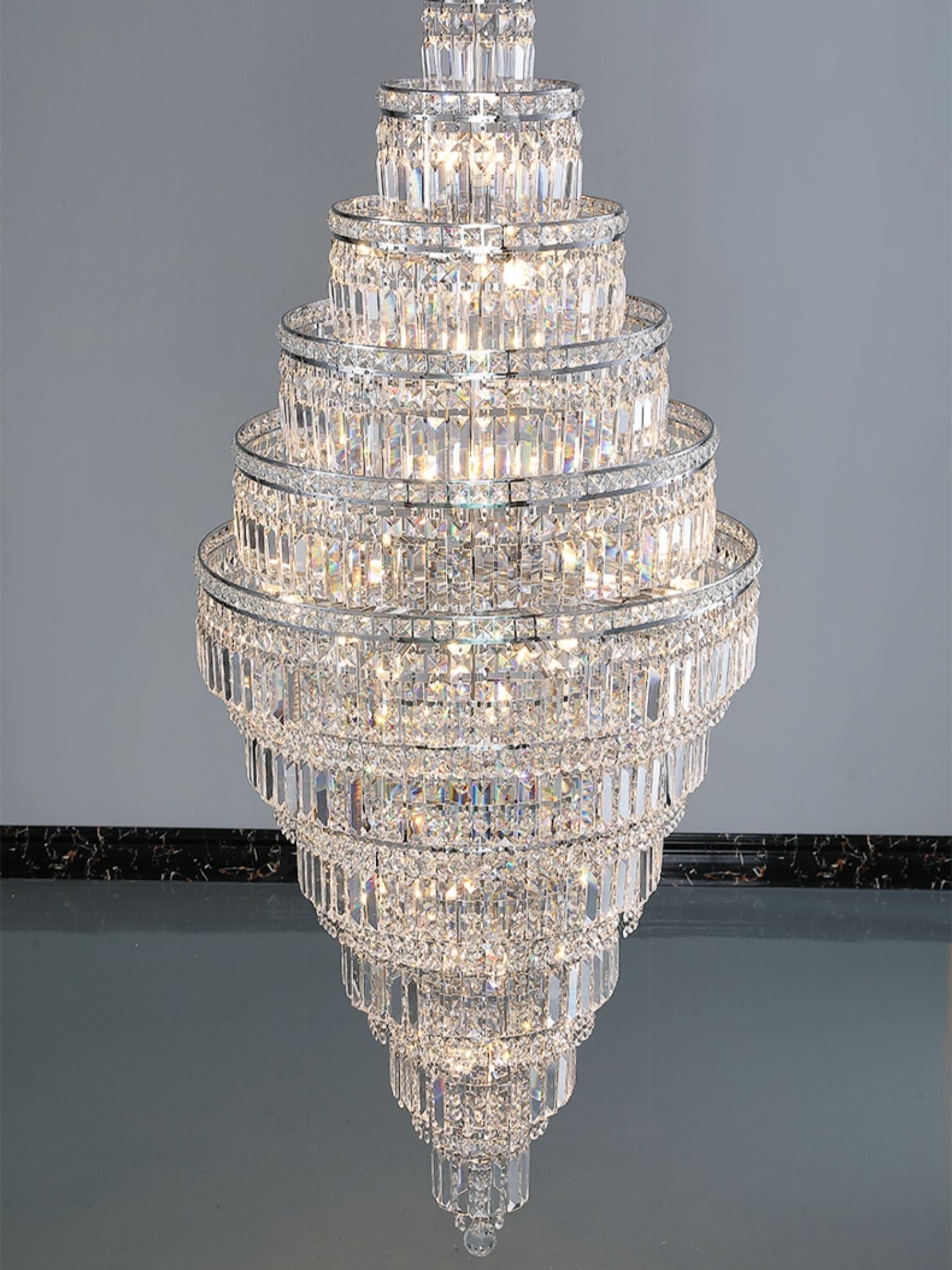 Chrome Extra Large Crystal Chandelier for Foyer Staircase Living Room Entrance Ceiling Light Fixture In Silver - fovolighting
