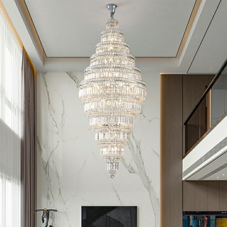 Chrome Extra Large Crystal Chandelier for Foyer Staircase Living Room Entrance Ceiling Light Fixture In Silver - fovolighting