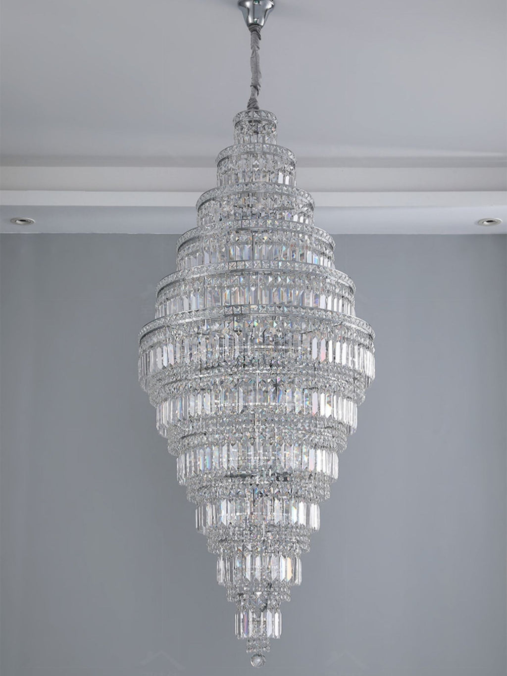 Chrome Extra Large Crystal Chandelier for Foyer Staircase Living Room Entrance Ceiling Light Fixture In Silver - fovolighting