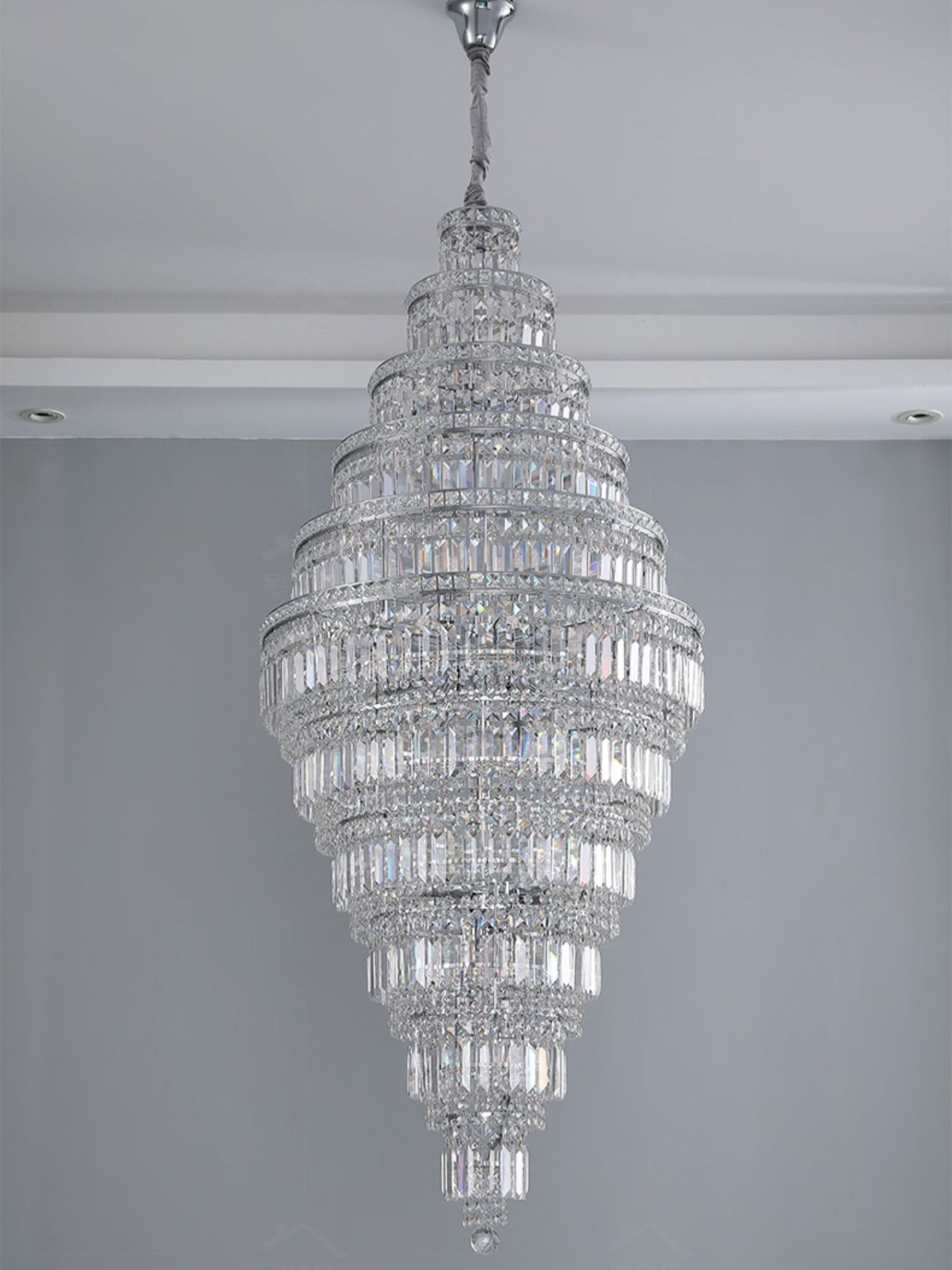 Chrome Extra Large Crystal Chandelier for Foyer Staircase Living Room Entrance Ceiling Light Fixture In Silver - fovolighting
