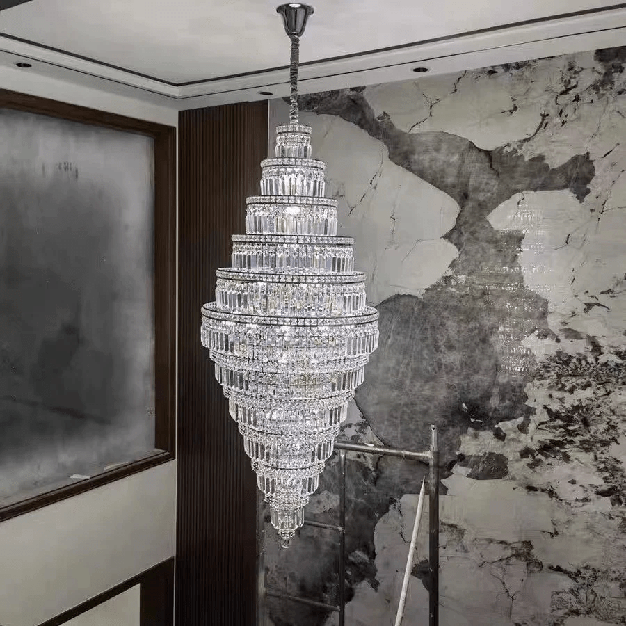 Chrome Extra Large Crystal Chandelier for Foyer Staircase Living Room Entrance Ceiling Light Fixture In Silver - fovolighting