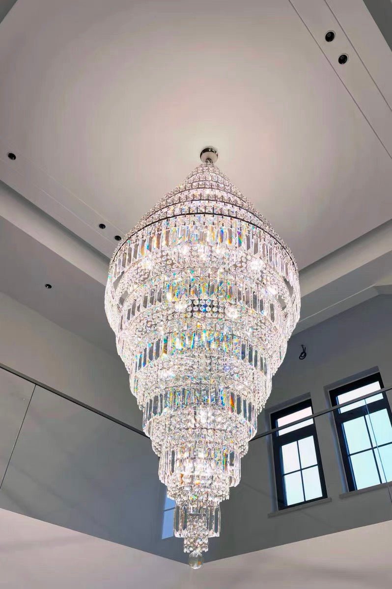 Chrome Extra Large Crystal Chandelier for Foyer Staircase Living Room Entrance Ceiling Light Fixture In Silver - fovolighting