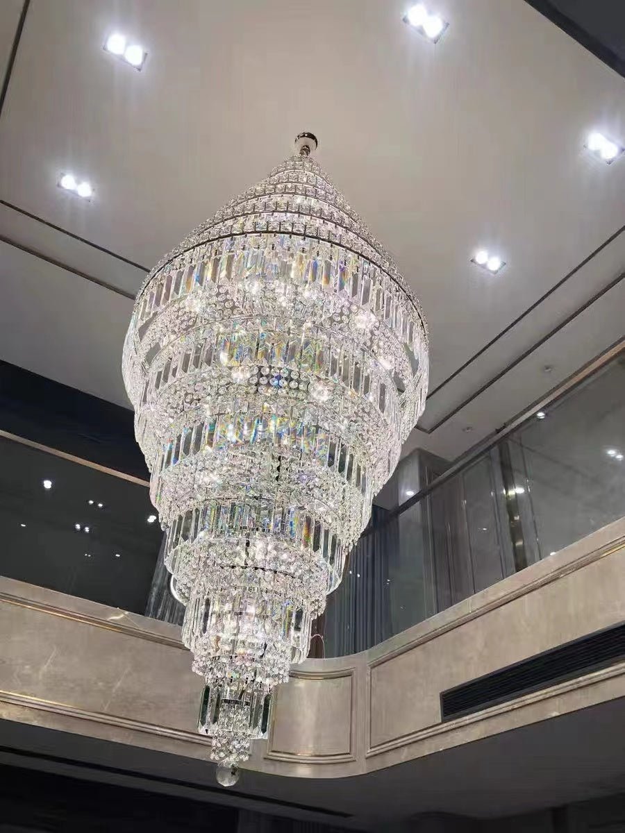 Chrome Extra Large Crystal Chandelier for Foyer Staircase Living Room Entrance Ceiling Light Fixture In Silver - fovolighting