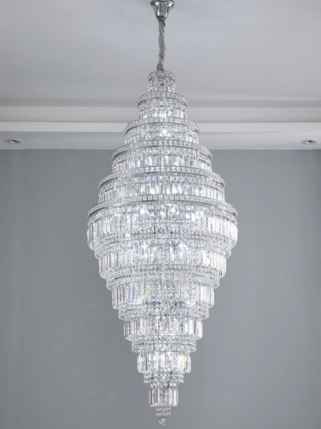 Chrome Extra Large Crystal Chandelier for Foyer Staircase Living Room Entrance Ceiling Light Fixture In Silver - fovolighting