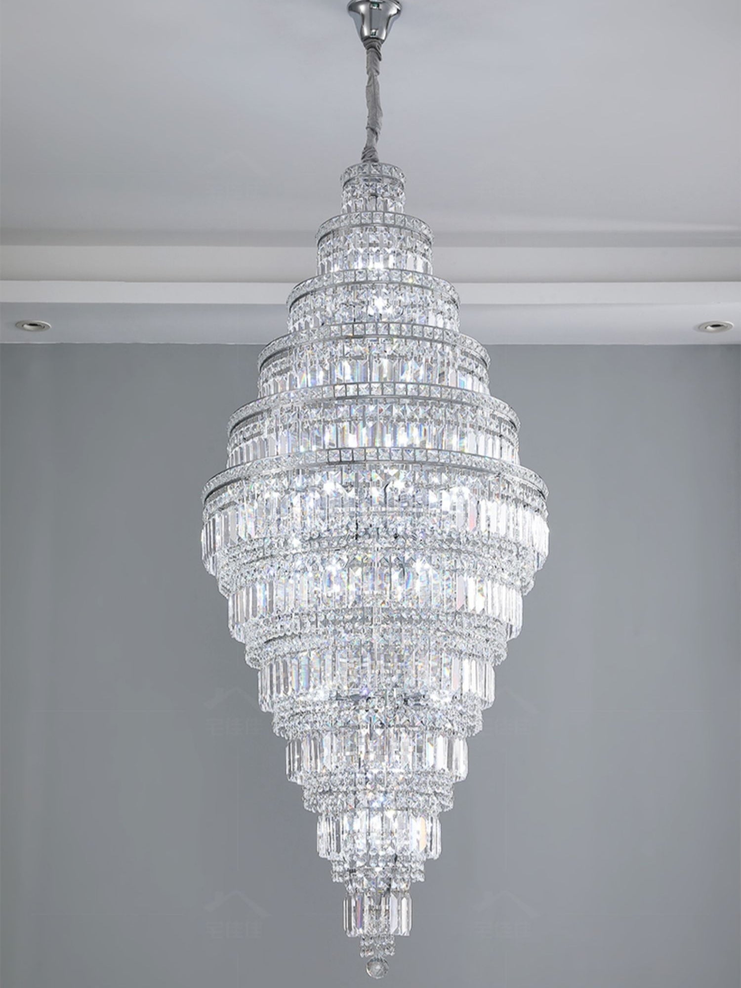 Chrome Extra Large Crystal Chandelier for Foyer Staircase Living Room Entrance Ceiling Light Fixture In Silver - fovolighting