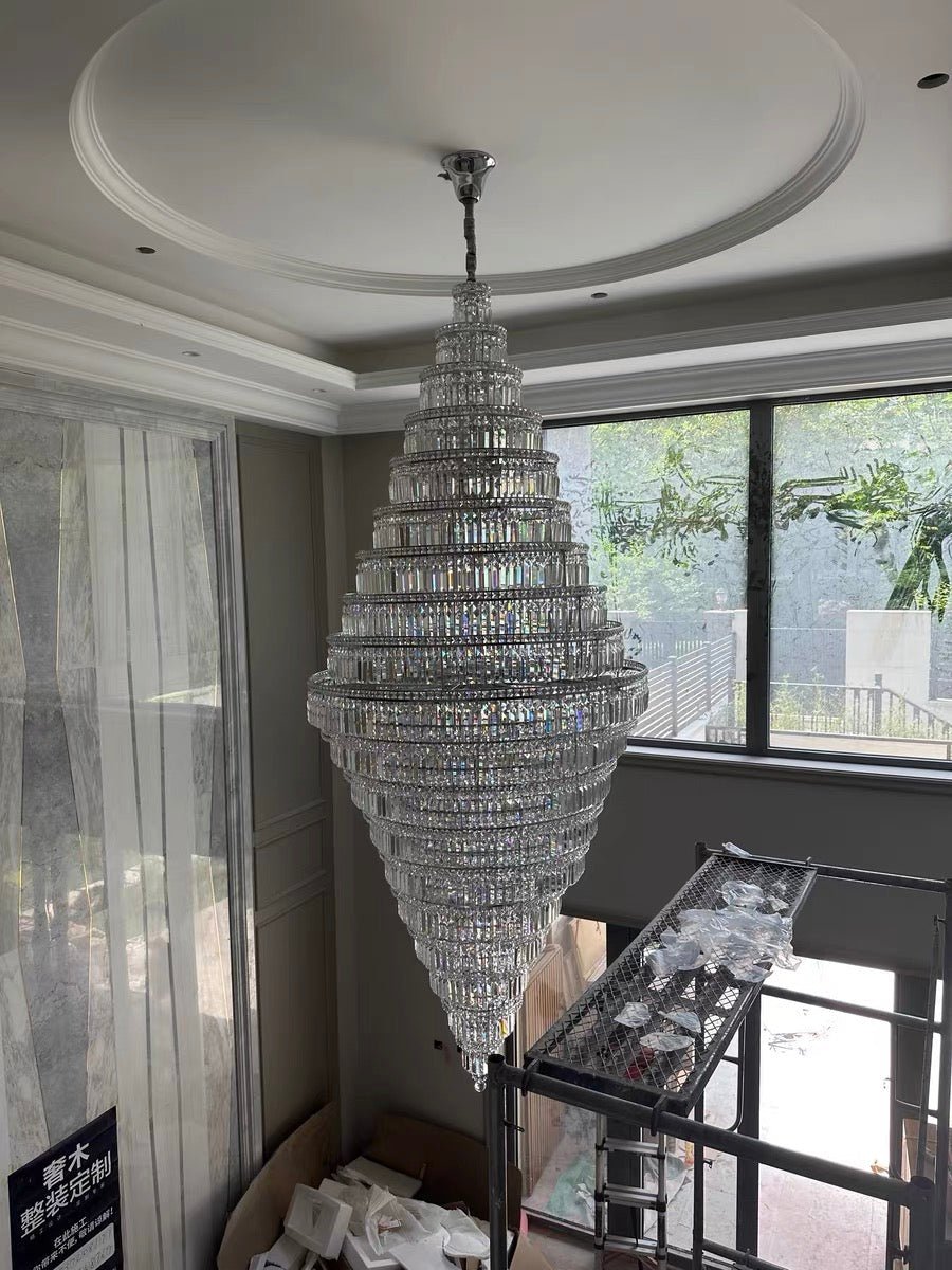 Chrome Extra Large Crystal Chandelier for Foyer Staircase Living Room Entrance Ceiling Light Fixture In Silver - fovolighting