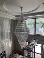 Chrome Extra Large Crystal Chandelier for Foyer Staircase Living Room Entrance Ceiling Light Fixture In Silver - fovolighting