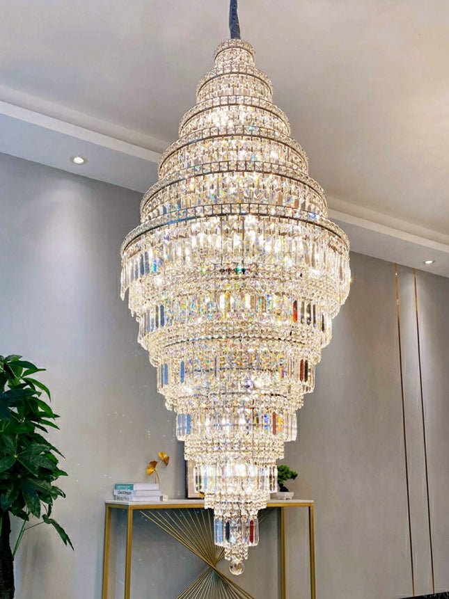 Chrome Extra Large Crystal Chandelier for Foyer Staircase Living Room Entrance Ceiling Light Fixture In Silver - fovolighting
