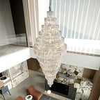 Chrome Extra Large Crystal Chandelier for Foyer Staircase Living Room Entrance Ceiling Light Fixture In Silver - fovolighting