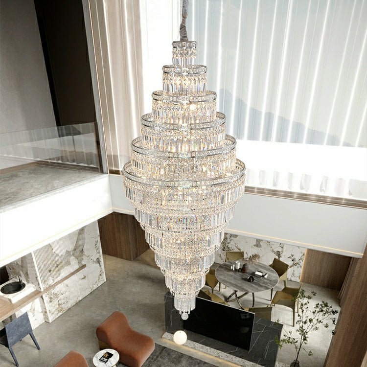 Chrome Extra Large Crystal Chandelier for Foyer Staircase Living Room Entrance Ceiling Light Fixture In Silver - fovolighting