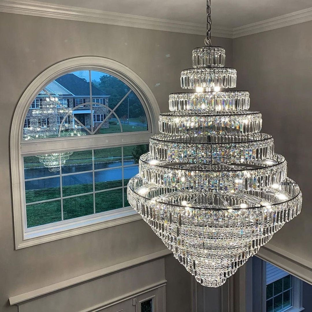 Chrome/ Silver/ Gold Extra Large Chandelier For Foyer Living Room Staircase Crystal Ceiling Lighting Fixture - fovolighting