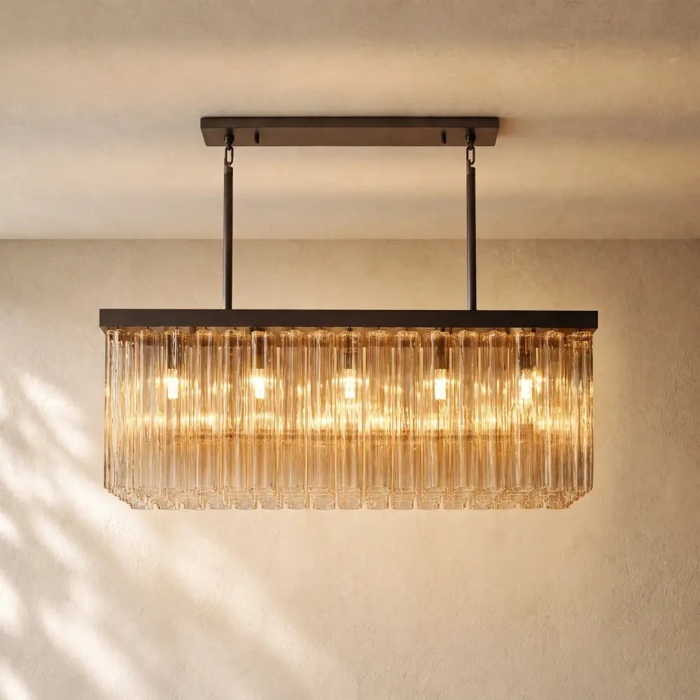 Ciello Rectangular Chandelier - Polished Stainless Steel / 54’’