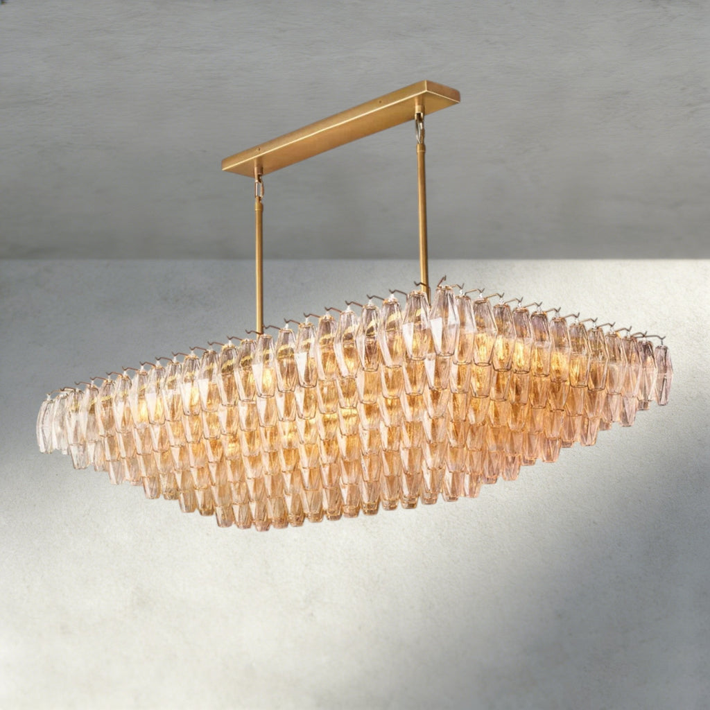 CIHELA CLEAR/ SMOKE GLASS TIERED RECTANGULAR CHANDELIER 54", 74" - fovolighting