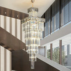 Decorative Large Vertical Crystal Staircase Chandelier Foyer Ceiling Light Fixture Lamp In Gray/ Amber Brim - fovolighting