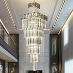 Decorative Large Vertical Crystal Staircase Chandelier Foyer Ceiling Light Fixture Lamp In Gray/ Amber Brim - fovolighting