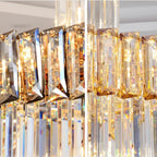 Decorative Large Vertical Crystal Staircase Chandelier Foyer Ceiling Light Fixture Lamp In Gray/ Amber Brim - fovolighting