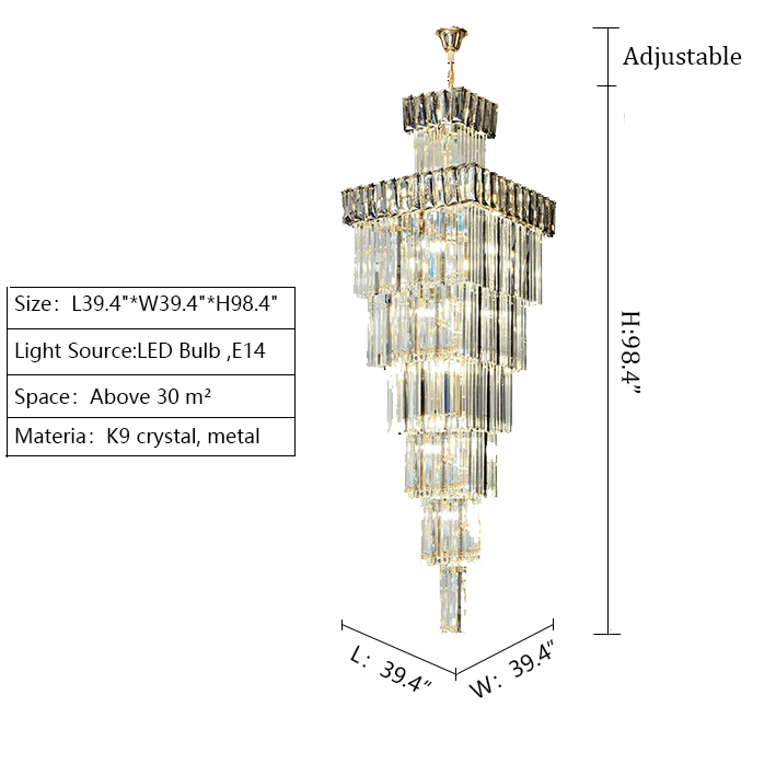 Decorative Large Vertical Crystal Staircase Chandelier Foyer Ceiling Light Fixture Lamp In Gray/ Amber Brim - fovolighting