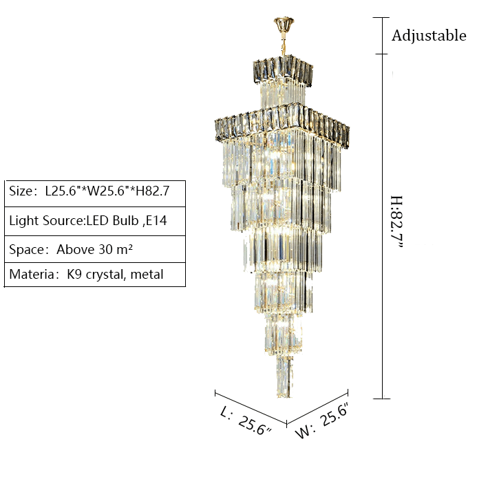 Decorative Large Vertical Crystal Staircase Chandelier Foyer Ceiling Light Fixture Lamp In Gray/ Amber Brim - fovolighting