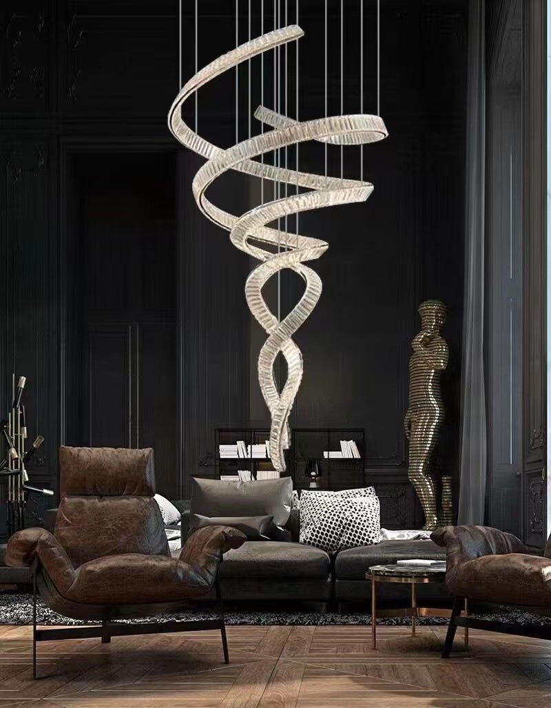 Designer Foyer Living Room Ceiling Light Fixture Stylish Spiral Crystal Chandelier For Hotel Entrance - fovolighting