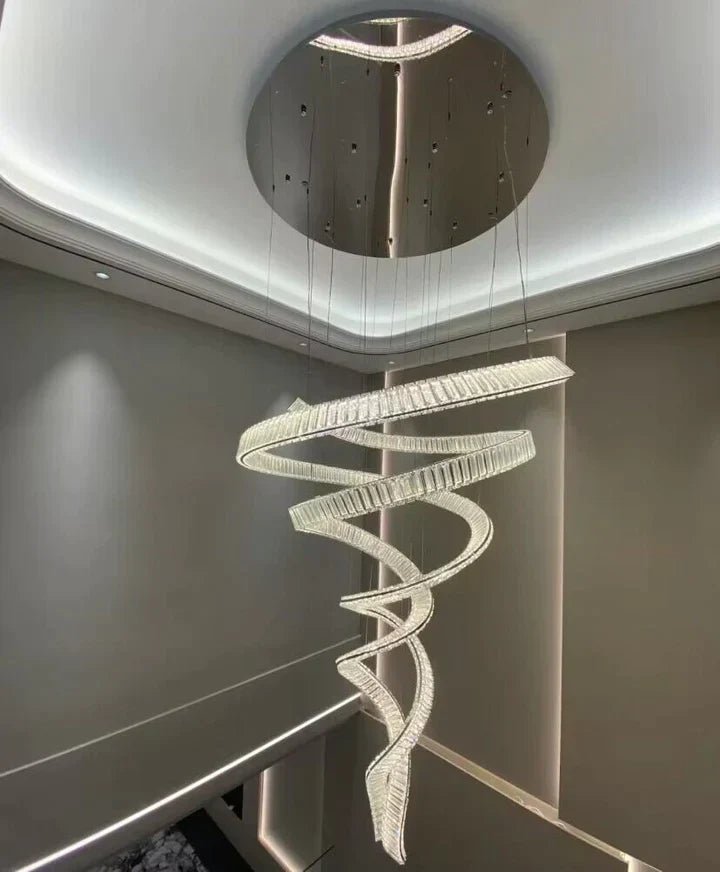 Designer Foyer Living Room Ceiling Light Fixture Stylish Spiral Crystal Chandelier For Hotel Entrance - fovolighting