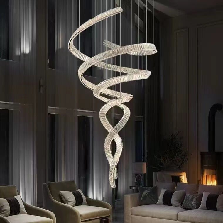 Designer Foyer Living Room Ceiling Light Fixture Stylish Spiral Crystal Chandelier For Hotel Entrance - fovolighting