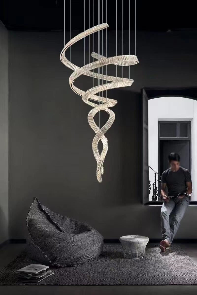 Designer Foyer Living Room Ceiling Light Fixture Stylish Spiral Crystal Chandelier For Hotel Entrance - fovolighting